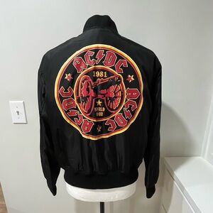 AC/DC Black Bomber Jacket 1981 World Tour Rock Music Concert Band Back in Black